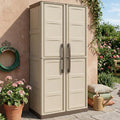 Armadio Dmora da esterno Marchin Mobile balcone multiuso Armadietto outdoor 2 ante 100 Made in Italy Beige e Finitura quadri cm 70 x 39h165 Marrone