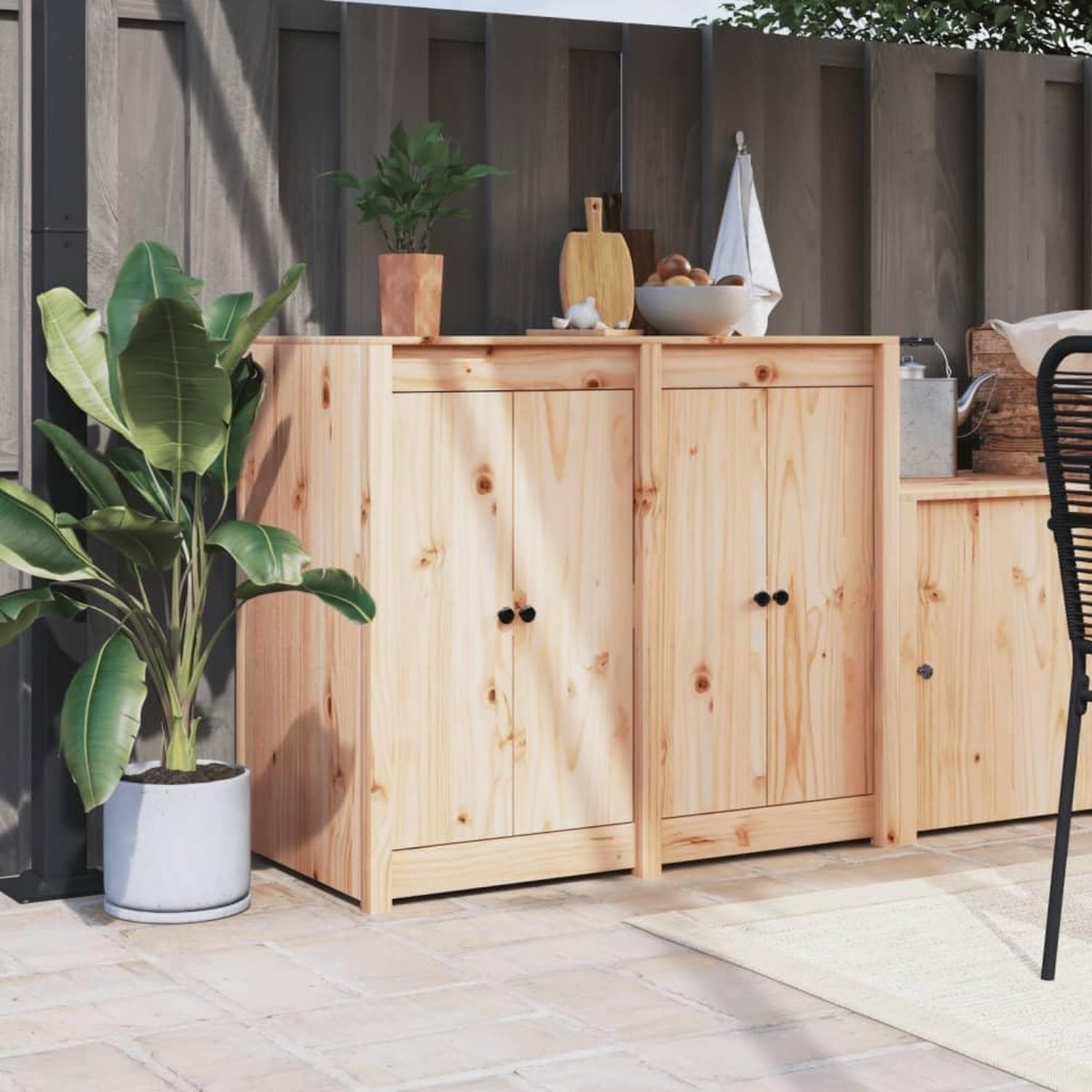 Mobile MEPPEL da cucina in di pino massiccio 106 55 92 cm con ante e piano di lavoro modulare x x legno per esterni per cucina da giardino spazio e ripiano