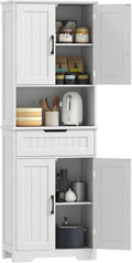Credenza HOMCOM Cucina Alta Foro Passacavi Cassetto Mobile Dispensa Piano Portamicroonde Cucina con 2 Armadietti Ripiani Regolabili 60 x 30 x 172cm Bianco per Sala da Pranzo Soggiorno
