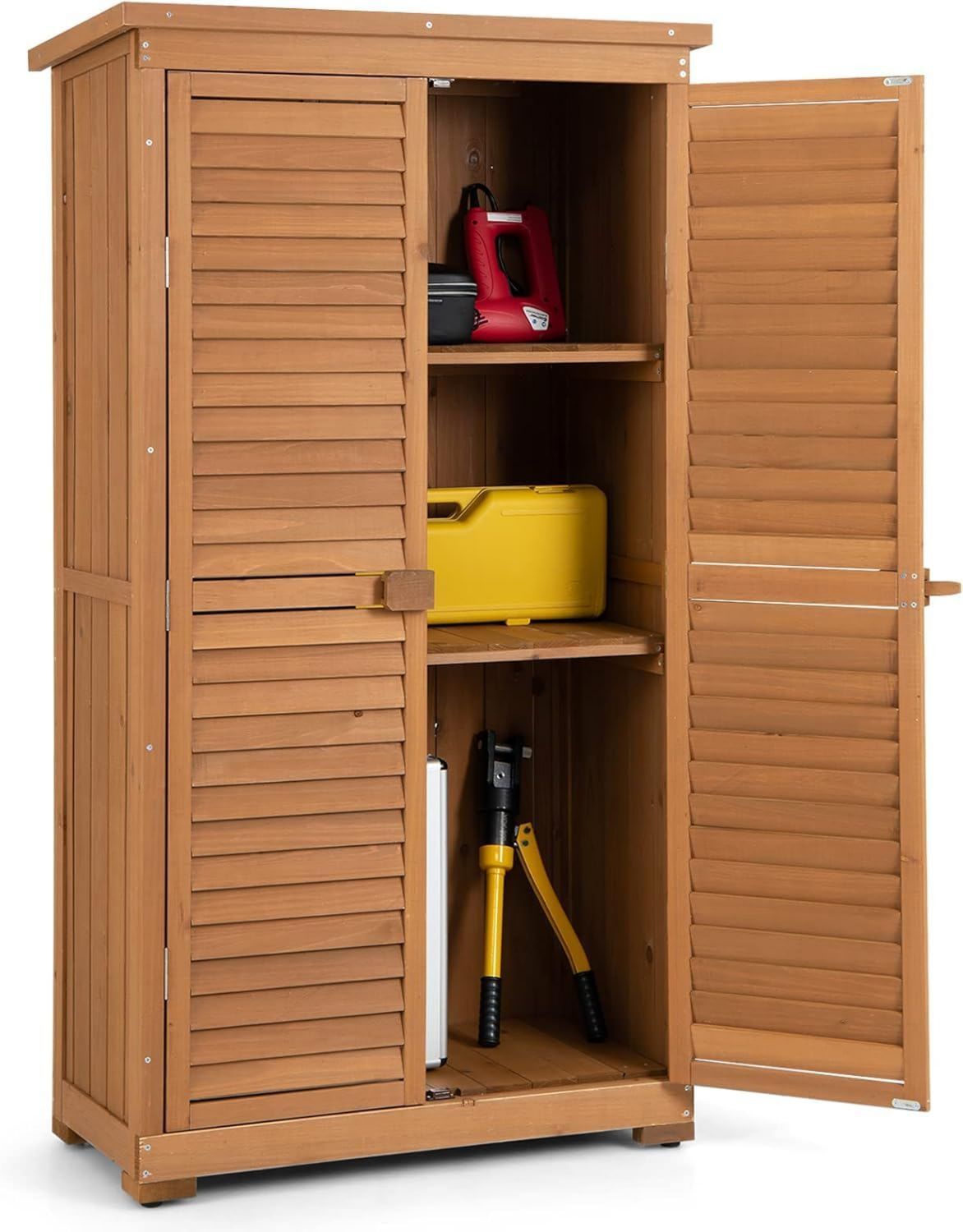 Armadio FANTASK da giardino in resistente alle intemperie capanno con 3 ripiani estraibili legno
