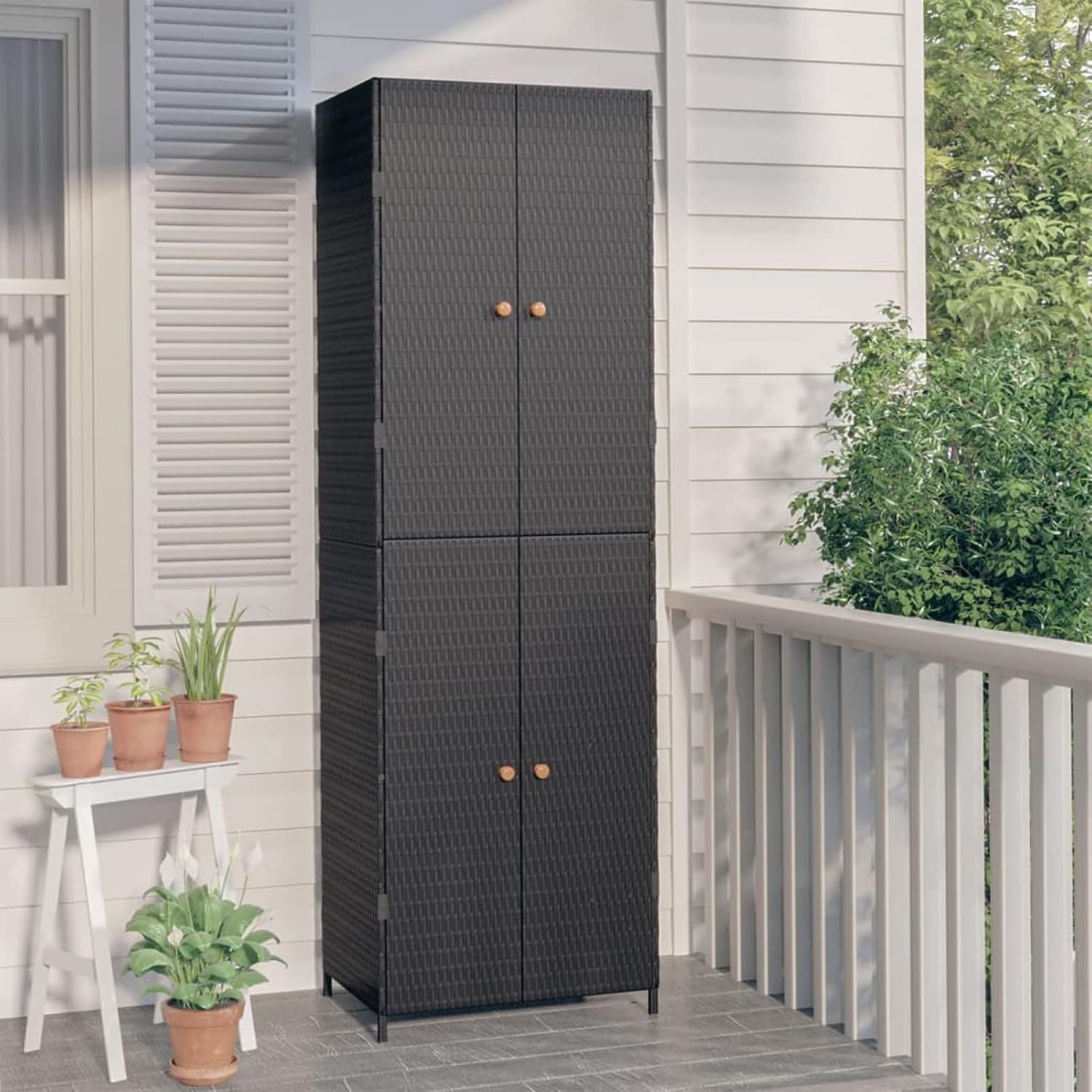 Armadio Rantry da giardino in rattan PE 59 40 180 cm armadietti e armadi portaoggetti x x nero