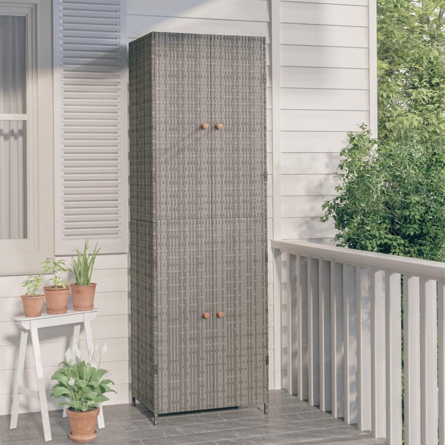 Armadio da giardino multiuso 59 40 180 cm in rattan sintetico x x colore grigio