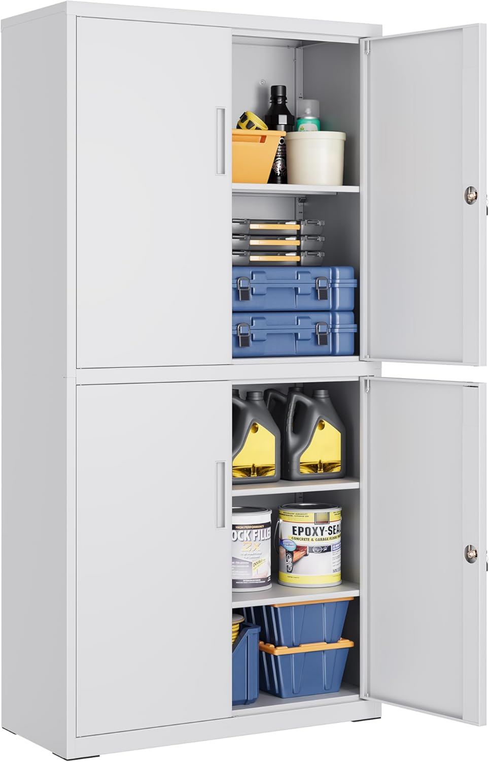 Armadietto SONGMICS Garage a 5 Ripiani con 4 Ante Armadio Ufficio 40 80 180 cm 2 Serrature Ripiani Regolabili Metallo Opaco OMC016G01 x x Grigio