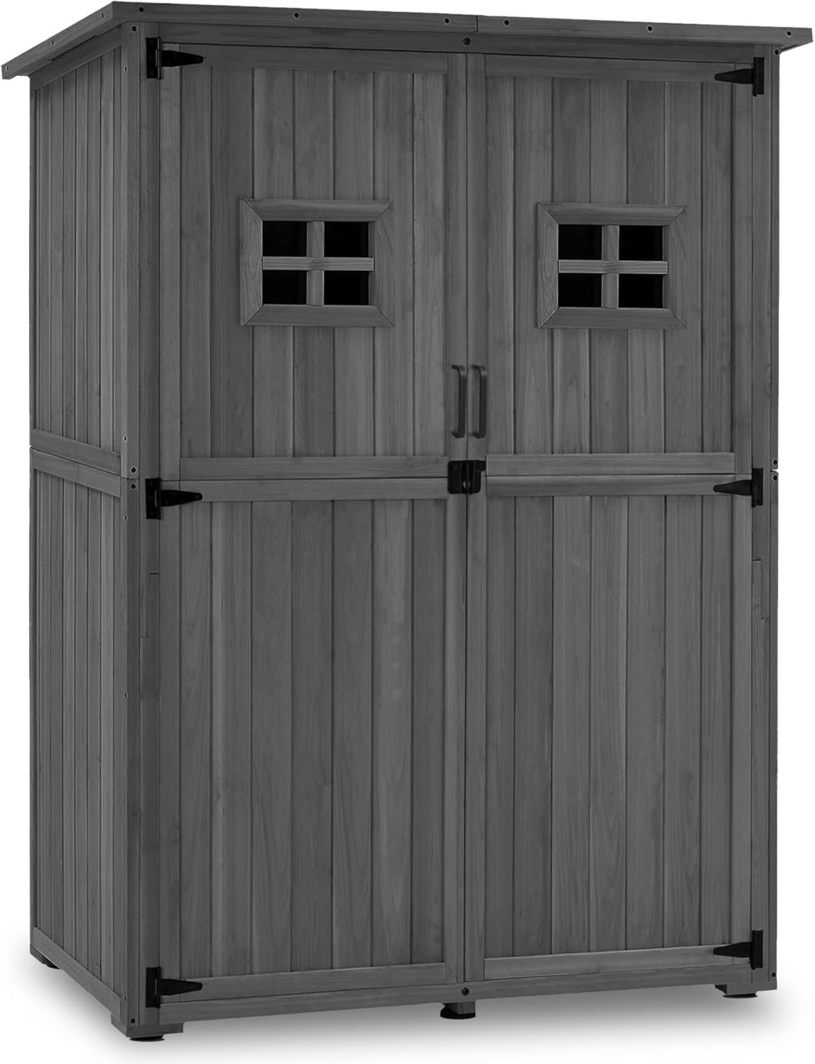 armadio M MCombo da giardino in casetta da giardino piccola resistente alle intemperie casetta legno grigio per attrezzi da esterno per area esterna balcone terrazza 59 127 168 cm 0912 F