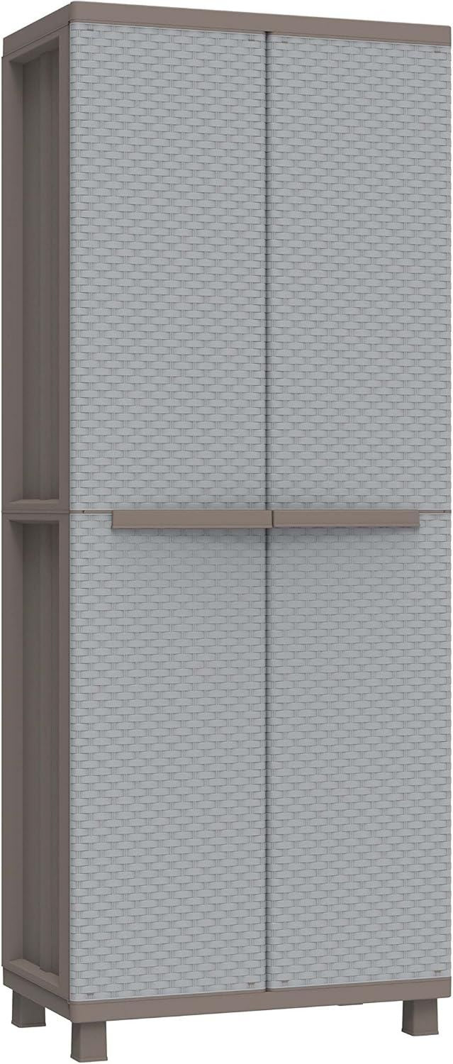 Armadio Jrattan 368 Portascope da Esterno Interno a 2 Ante Effetto Rattan Scaffalino Interno a 4 Ripiani. Materiale Plastica cm Dimensioni 68 x 37 5 x 170