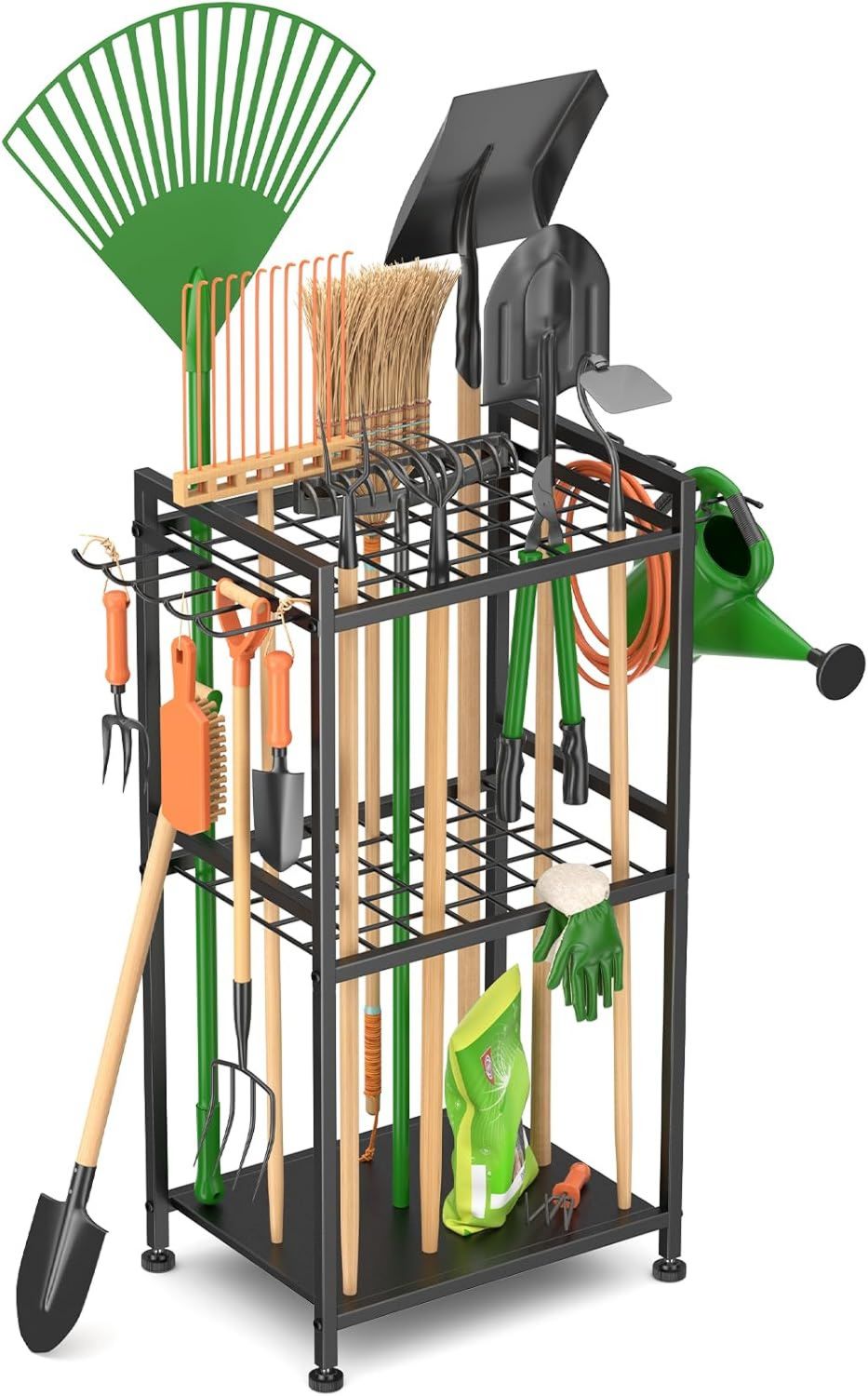 armadietto WELDUN Organizer in garage con ganci armadietto da garage con manici lunghi gestione degli attrezzi con ganci per attrezzi da giardino supporto per attrezzi per 35 attrezzi per scope moci