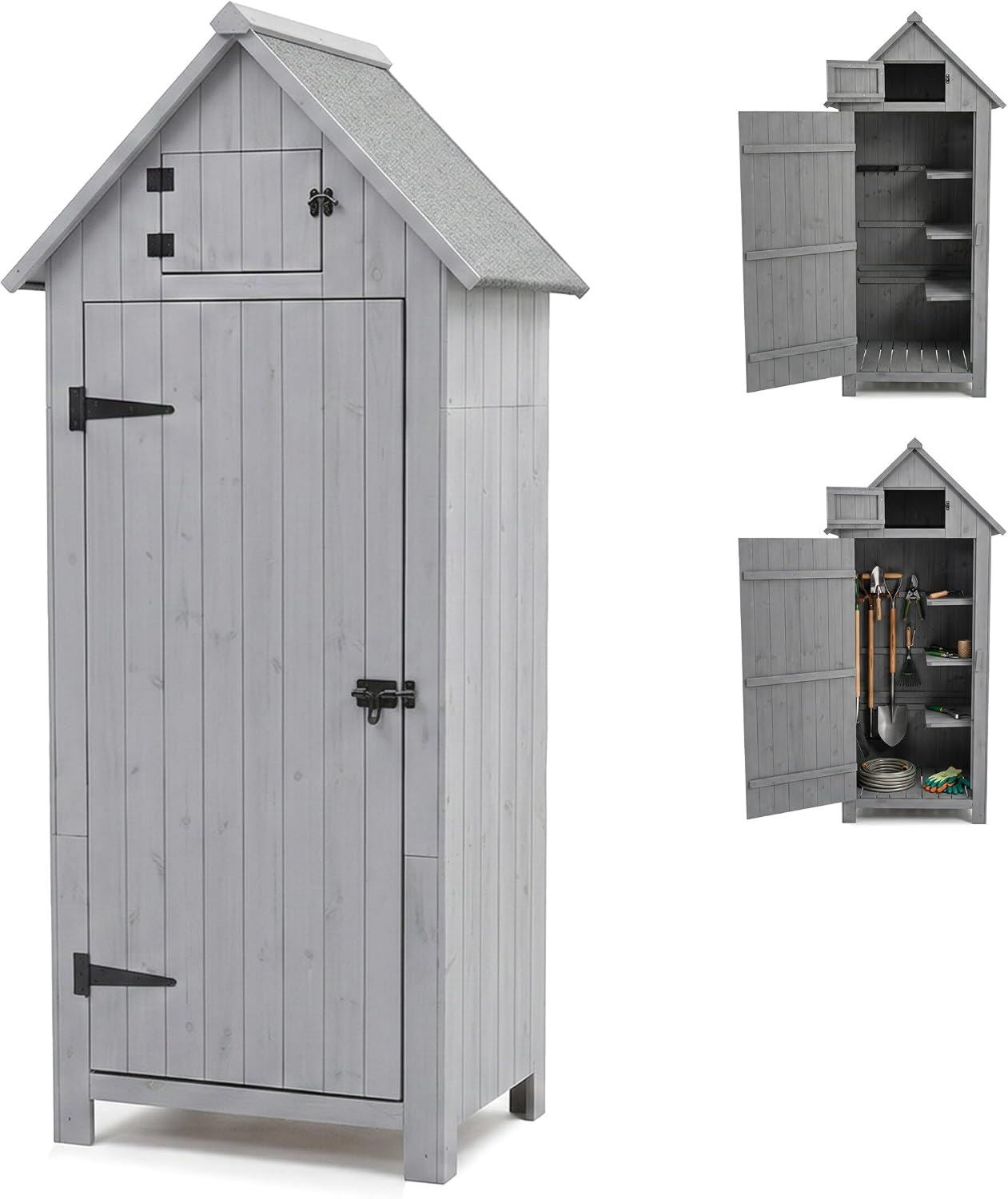 Armadio Relaxdays da Giardino Tetto Resistente alle intemperie 3 Ripiani HxLxP 179 77 x Legno