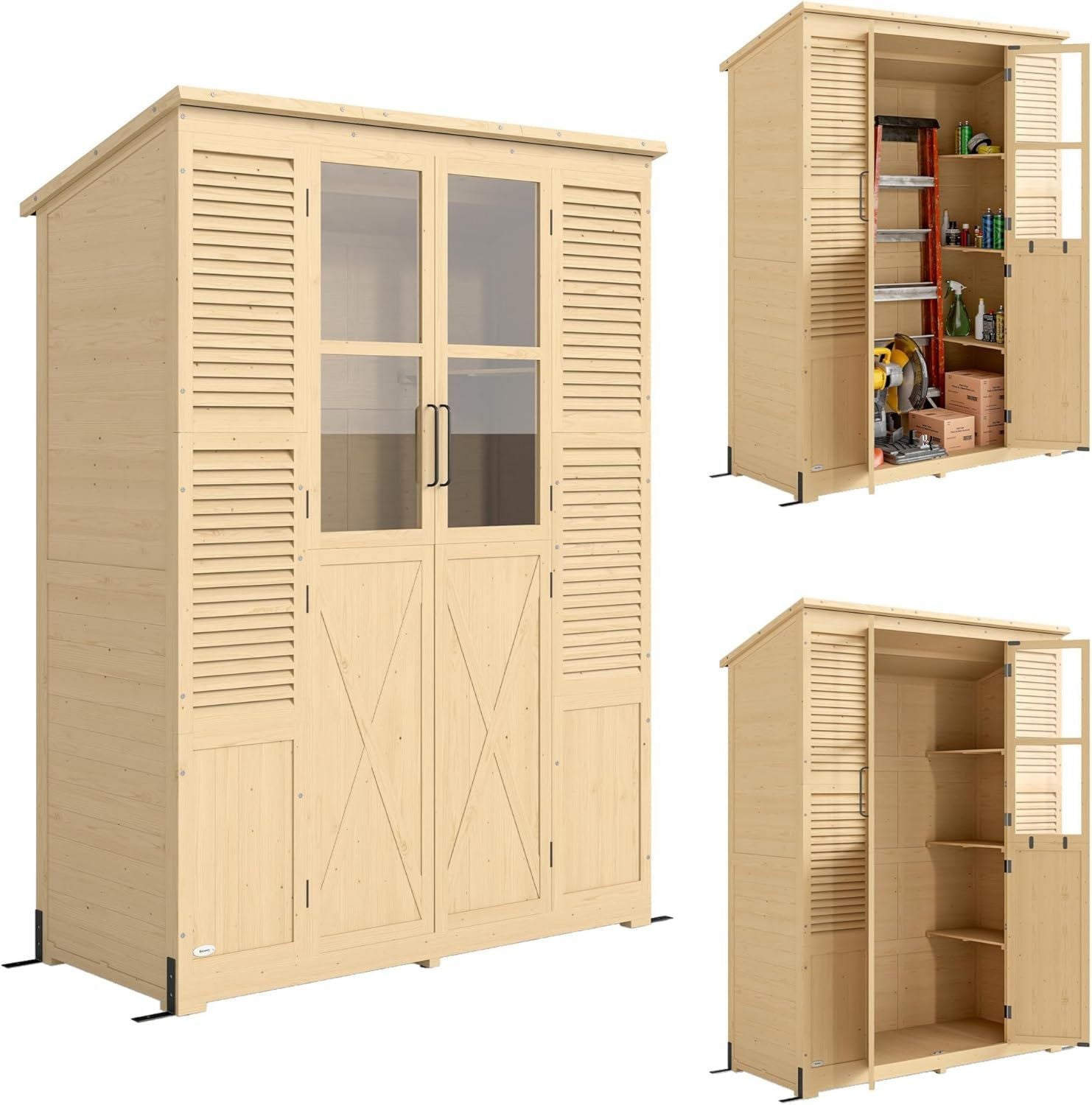 Armadio M MCombo da giardino in impermeabile 1000D naturale 48 90 178 cm naturale con tetto a capanna x x legno grigio per gli attrezzi